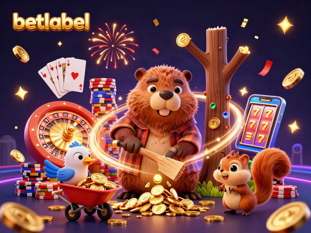 Betlabel showcases a vibrant gaming scene with characters enjoying golden coin rewards.